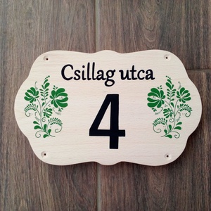 Házszám, házszámtábla, utcatábla- zöld népi mintás , házszám . - Meska.hu