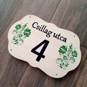 Házszám, házszámtábla, utcatábla- zöld népi mintás , házszám . - otthon & életmód - ház & kert - házszám - Meska.hu