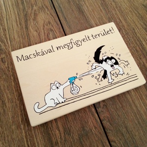 Macskával megfigyelt terület - Vicces ajtótábla - otthon & életmód - dekoráció - ajtó- és ablak dekoráció - ajtótábla - Meska.hu