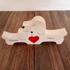 Fa tacskó család, forma puzzle, kutya család, dísztárgy, polc dekoráció- puzzle  - esküvő - nászajándék - esküvői pénzátadó doboz - Meska.hu