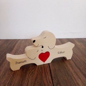 Fa tacskó család, forma puzzle, kutya család, dísztárgy, polc dekoráció- puzzle  - esküvő - nászajándék - esküvői pénzátadó doboz - Meska.hu
