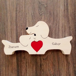 Fa tacskó család, forma puzzle, kutya család, dísztárgy, polc dekoráció- puzzle  - esküvő - nászajándék - esküvői pénzátadó doboz - Meska.hu