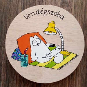 Simon' cat  - Ajtójelölő tábla, ajtó jelölő tábla, névtábla, felirat, kopogtató -vendégszoba  - Meska.hu