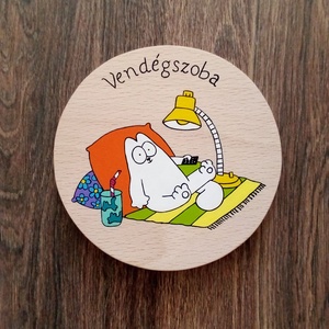 Simon' cat  - Ajtójelölő tábla, ajtó jelölő tábla, névtábla, felirat, kopogtató -vendégszoba  - otthon & életmód - dekoráció - ajtó- és ablak dekoráció - ajtótábla - Meska.hu