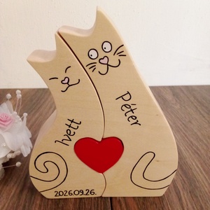 Fa cica család, forma puzzle, macska család, dísztárgy, polc dekoráció - esküvő - nászajándék - esküvői pénzátadó képkeret - Meska.hu