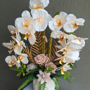 Elegáns orchideás virágdekoráció � 57 cm - otthon & életmód - virágdekoráció - virágdíszek - asztali virágdísz - Meska.hu