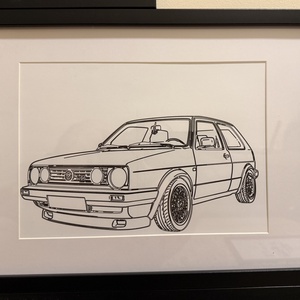 Volkswagen Golf 2 GTI egyedi vonalrajzolt falikép, Művészet, Grafika & Illusztráció, Egyéb rajzok, Fotó, grafika, rajz, illusztráció, MESKA