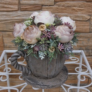 Asztaldísz csésze formájú kő kaspóban - otthon & életmód - dekoráció - asztal és polc dekoráció - asztaldísz - Meska.hu