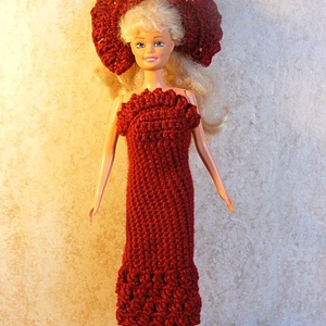 Horgolt bordó Barbie ruha - játék & sport - baba & babaház - barbie ruhák - Meska.hu