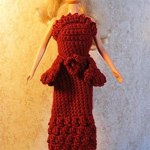 Horgolt bordó Barbie ruha - játék & sport - baba & babaház - barbie ruhák - Meska.hu