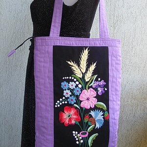 Textil táska hímzett virágokkal - táska & tok - kézitáska & válltáska - válltáska - Meska.hu
