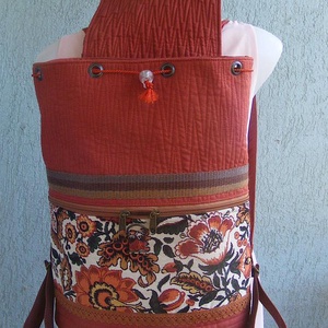 Népi virágok textil hátizsák gobelin jellegű vászonból - táska & tok - hátizsák - hátizsák - Meska.hu
