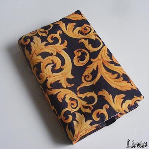 Kétoldalú vízhatlan könyvborító állítható szélességgel, sárga ornamentum/nagy virág, Könyv & Zene, Könyvtok, Varrás, MESKA