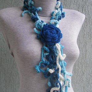 Téli horgolt nyaklánc türkíz színekben - ékszer - nyaklánc - nyakpánt, gallér - Meska.hu