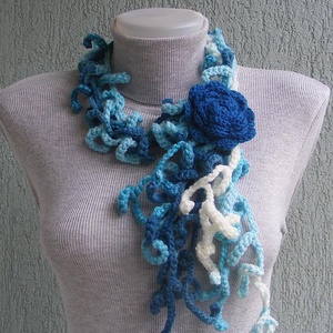 Téli horgolt nyaklánc türkíz színekben - ékszer - nyaklánc - nyakpánt, gallér - Meska.hu
