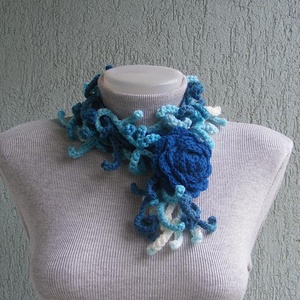 Téli horgolt nyaklánc türkíz színekben - ékszer - nyaklánc - nyakpánt, gallér - Meska.hu
