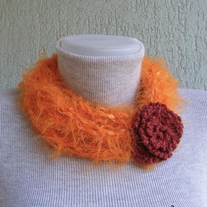 Téli horgolt nyaklánc narancssárga-barna színekben, Ruha & Divat, Sál, Sapka, Kendő, Sál, Varrás, Horgolás, MESKA