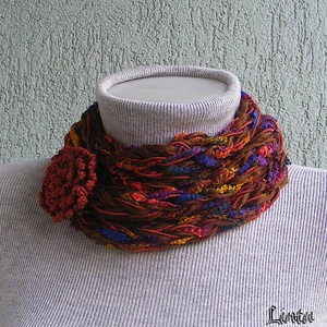 Téli horgolt nyaklánc barna-kék színekben, Ruha & Divat, Sál, Sapka, Kendő, Sál, Varrás, Horgolás, MESKA