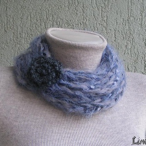 Téli horgolt nyaklánc szürke-kék színekben - Meska.hu