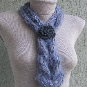 Téli horgolt nyaklánc szürke-kék színekben - ruha & divat - sál, sapka, kendő - sál - Meska.hu