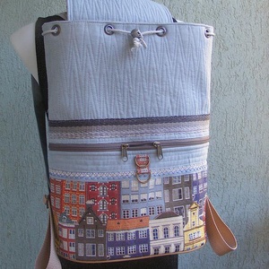 Színes város textil hátizsák gobelin jellegű vászonból - táska & tok - hátizsák - hátizsák - Meska.hu