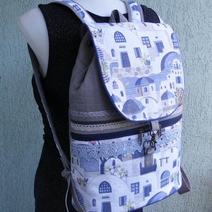 Santorini textil hátizsák gobelin jellegű vászonból - táska & tok - hátizsák - hátizsák - Meska.hu