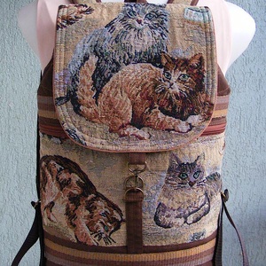 Macska textil hátizsák gobelin jellegű vászonból - Meska.hu