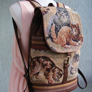 Macska textil hátizsák gobelin jellegű vászonból - táska & tok - hátizsák - hátizsák - Meska.hu