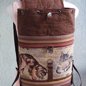 Macska textil hátizsák gobelin jellegű vászonból - táska & tok - hátizsák - hátizsák - Meska.hu