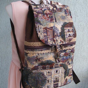 Város textil hátizsák gobelin jellegű vászonból - táska & tok - hátizsák - hátizsák - Meska.hu
