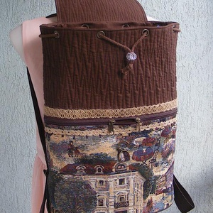 Város textil hátizsák gobelin jellegű vászonból - táska & tok - hátizsák - hátizsák - Meska.hu
