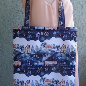 Vonatok, házikók vízhatlan szatyor, bevásárló táska  - táska & tok - bevásárlás & shopper táska - shopper, textiltáska, szatyor - Meska.hu
