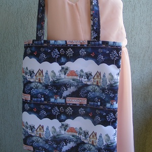 Vonatok, házikók vízhatlan szatyor, bevásárló táska  - táska & tok - bevásárlás & shopper táska - shopper, textiltáska, szatyor - Meska.hu