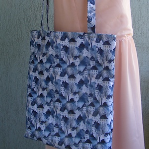 Kék házikók vízhatlan szatyor, bevásárló táska  - táska & tok - bevásárlás & shopper táska - shopper, textiltáska, szatyor - Meska.hu