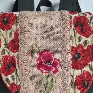 Pipacsos textil hátizsák kézi keresztszemes hímzéssel - Meska.hu