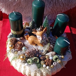 Adventi koszorú őzikés díszel - karácsony - adventi díszek - adventi koszorú - Meska.hu