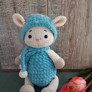 Horgolt bárány - fehér / kék - amigurumi horgolt figurák, Játék & Sport, Plüssállat & Játékfigura, Plüss bárány, Horgolás, MESKA