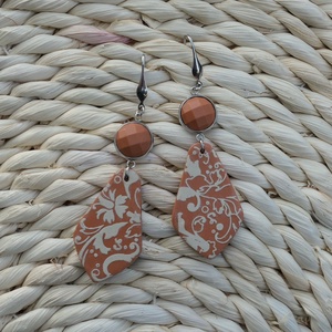 Terrakotta-bézs festett fülbevaló, Ékszer, Fülbevaló, Lógó fülbevaló, Ékszerkészítés, Gyurma, MESKA