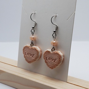 Szíves keksz fülbevaló, Ékszer, Fülbevaló, Lógó fülbevaló, Ékszerkészítés, Gyurma, MESKA