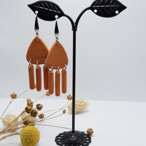 Sütőtök színű lógós fülbevaló, Ékszer, Fülbevaló, Lógó fülbevaló, Ékszerkészítés, Gyurma, MESKA