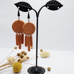 Napkorong sütőtök színű lógós fülbevaló, Ékszer, Fülbevaló, Lógó fülbevaló, Ékszerkészítés, Gyurma, MESKA