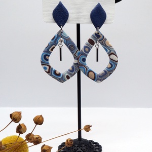 Kék mozaik fülbevaló, Ékszer, Fülbevaló, Lógós kerek fülbevaló, Ékszerkészítés, Gyurma, MESKA