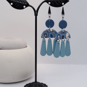 Kék mozaik, csepp fülbevaló, Ékszer, Fülbevaló, Lógós kerek fülbevaló, Ékszerkészítés, Gyurma, MESKA