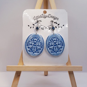 Porcelán  hatású kék-fehér fülbevaló , Ékszer, Fülbevaló, Lógó fülbevaló, Ékszerkészítés, Gyurma, MESKA