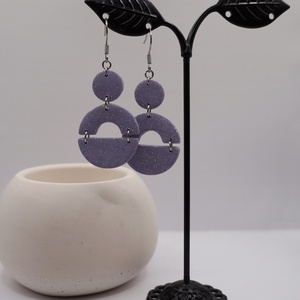 Csillámos levendulalila fülbevaló, Ékszer, Fülbevaló, Lógó fülbevaló, Ékszerkészítés, Gyurma, MESKA