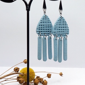 Kék lógós fülbevaló, Ékszer, Fülbevaló, Lógó fülbevaló, Ékszerkészítés, Gyurma, MESKA