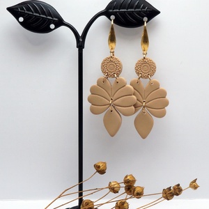 Bézs-arany fülbevaló , Ékszer, Fülbevaló, Lógó fülbevaló, Ékszerkészítés, Gyurma, MESKA