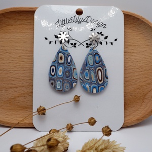 Kék mozaik csepp fülbevaló, Ékszer, Fülbevaló, Lógós kerek fülbevaló, Ékszerkészítés, Gyurma, MESKA