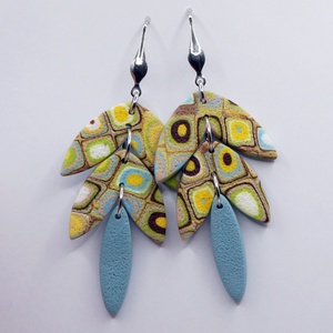 Leveles mozaik fülbevaló , Ékszer, Fülbevaló, Lógó fülbevaló, Ékszerkészítés, Gyurma, MESKA