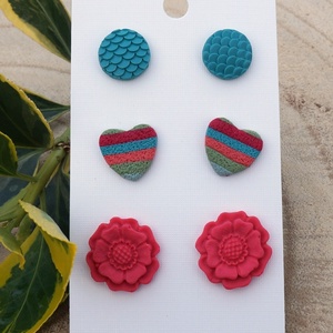 3 pár fülbevalószett, Ékszer, Fülbevaló, Pötty fülbevaló, Ékszerkészítés, Gyurma, MESKA